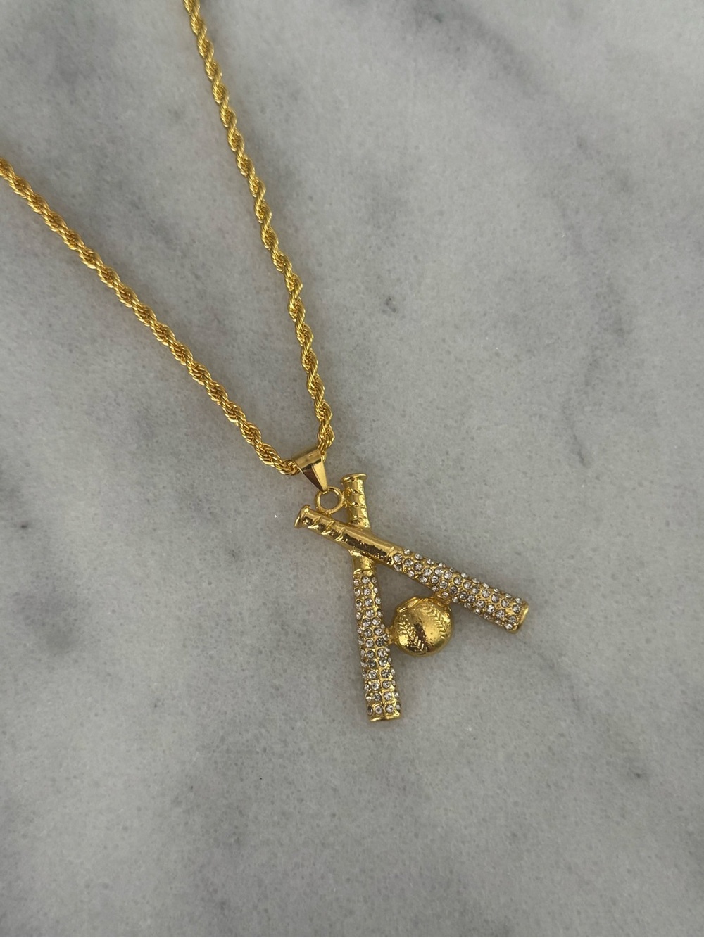 Gold Crystal Pave Baseball Necklace 

Brand New